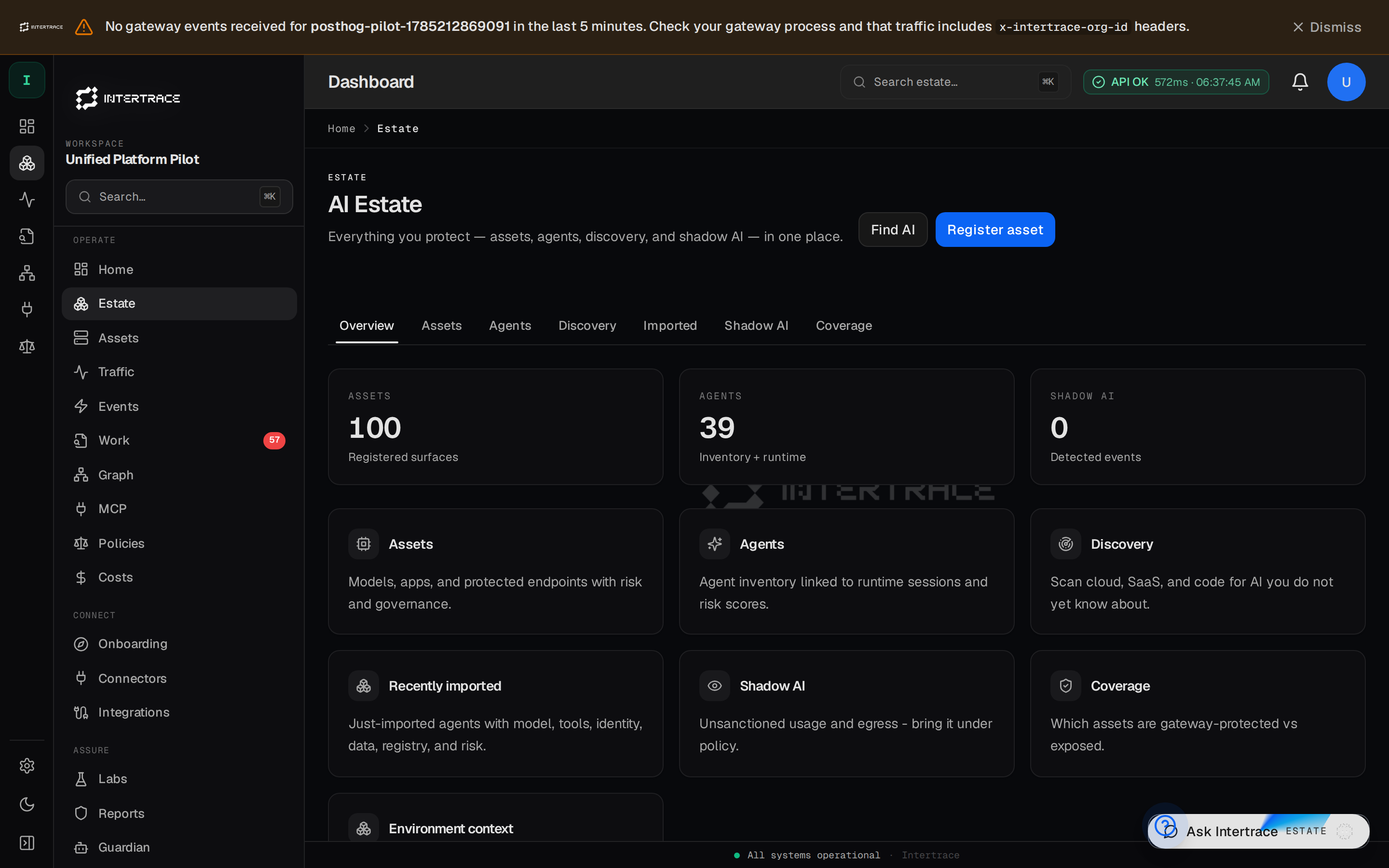 AI Estate overview in the Intertrace dashboard