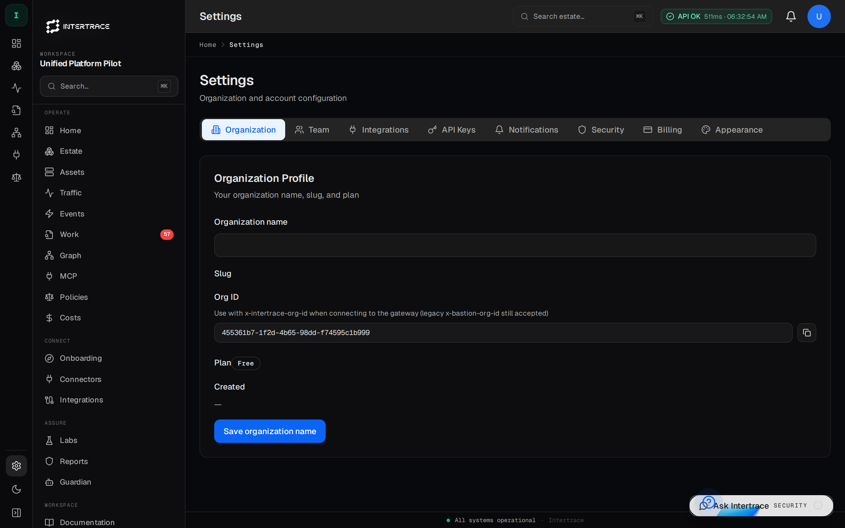 Settings at /dashboard/settings