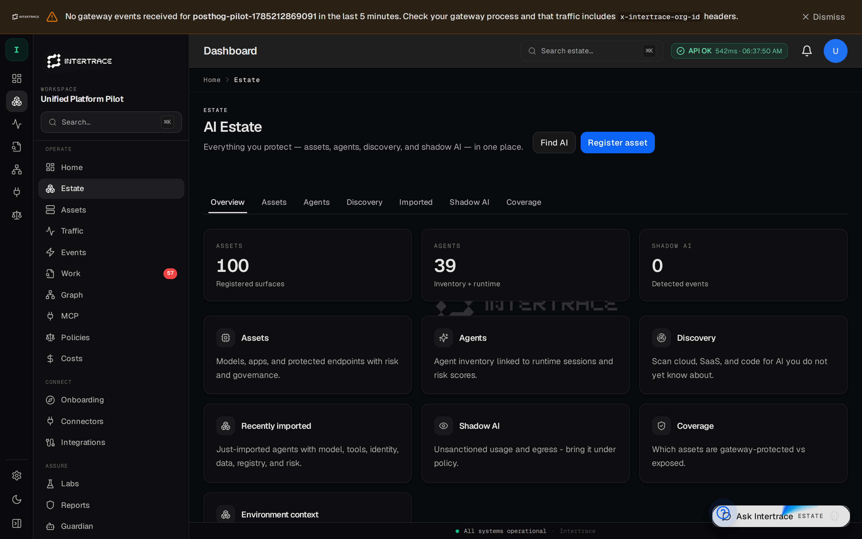 Product spine sidebar on the dashboard (Estate hub)