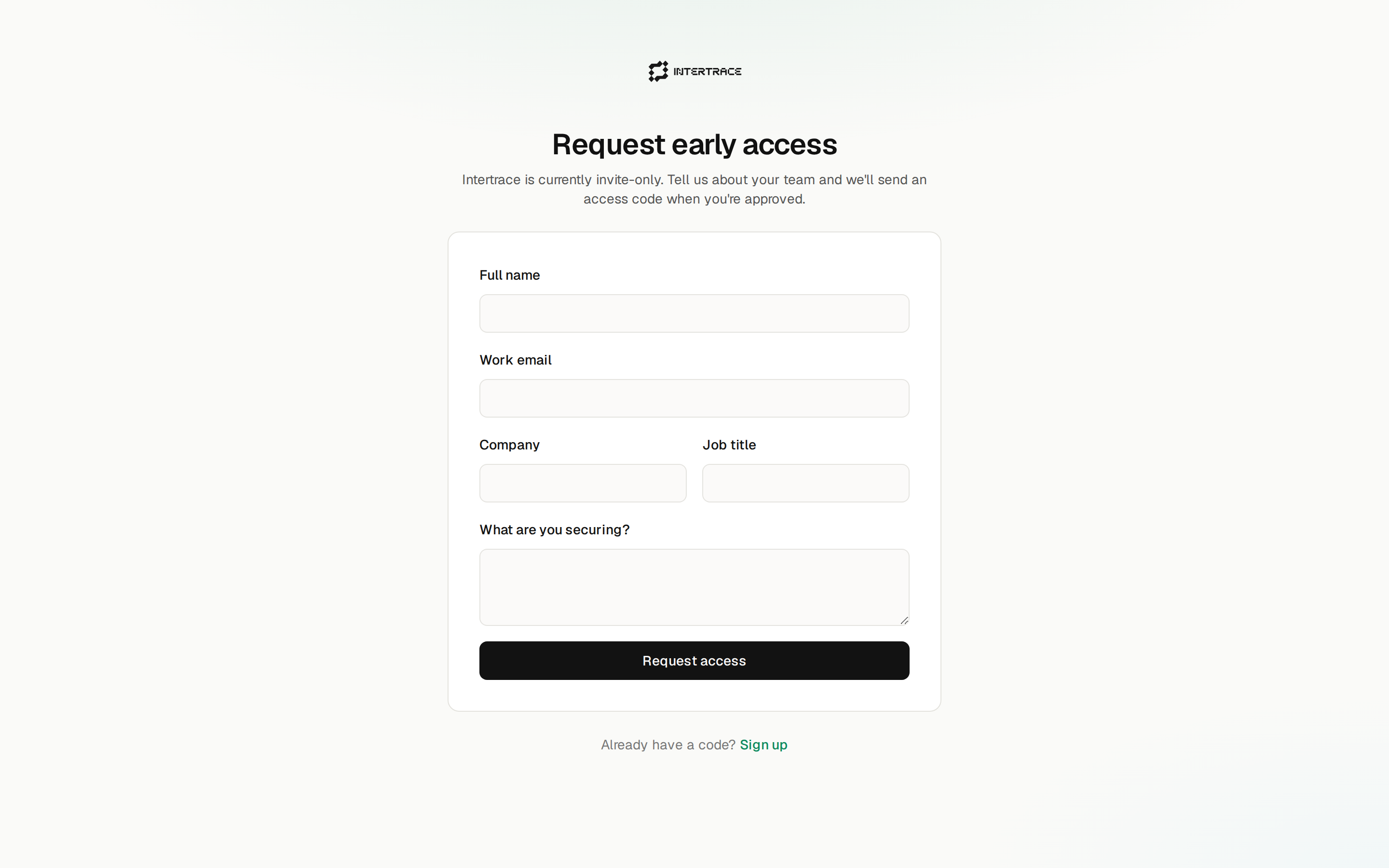 Intertrace waitlist form